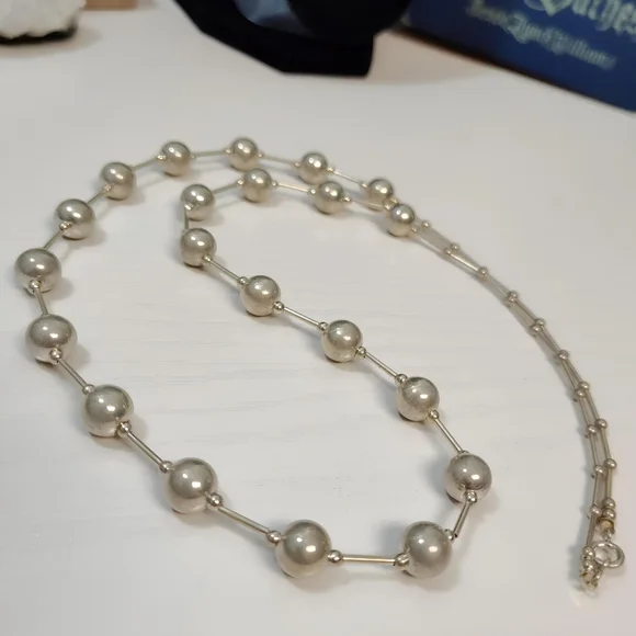 Vintage Southwestern Sterling Silver Long Strand Pearl Seed Liquid Bead Necklace - Picture 5 of 13